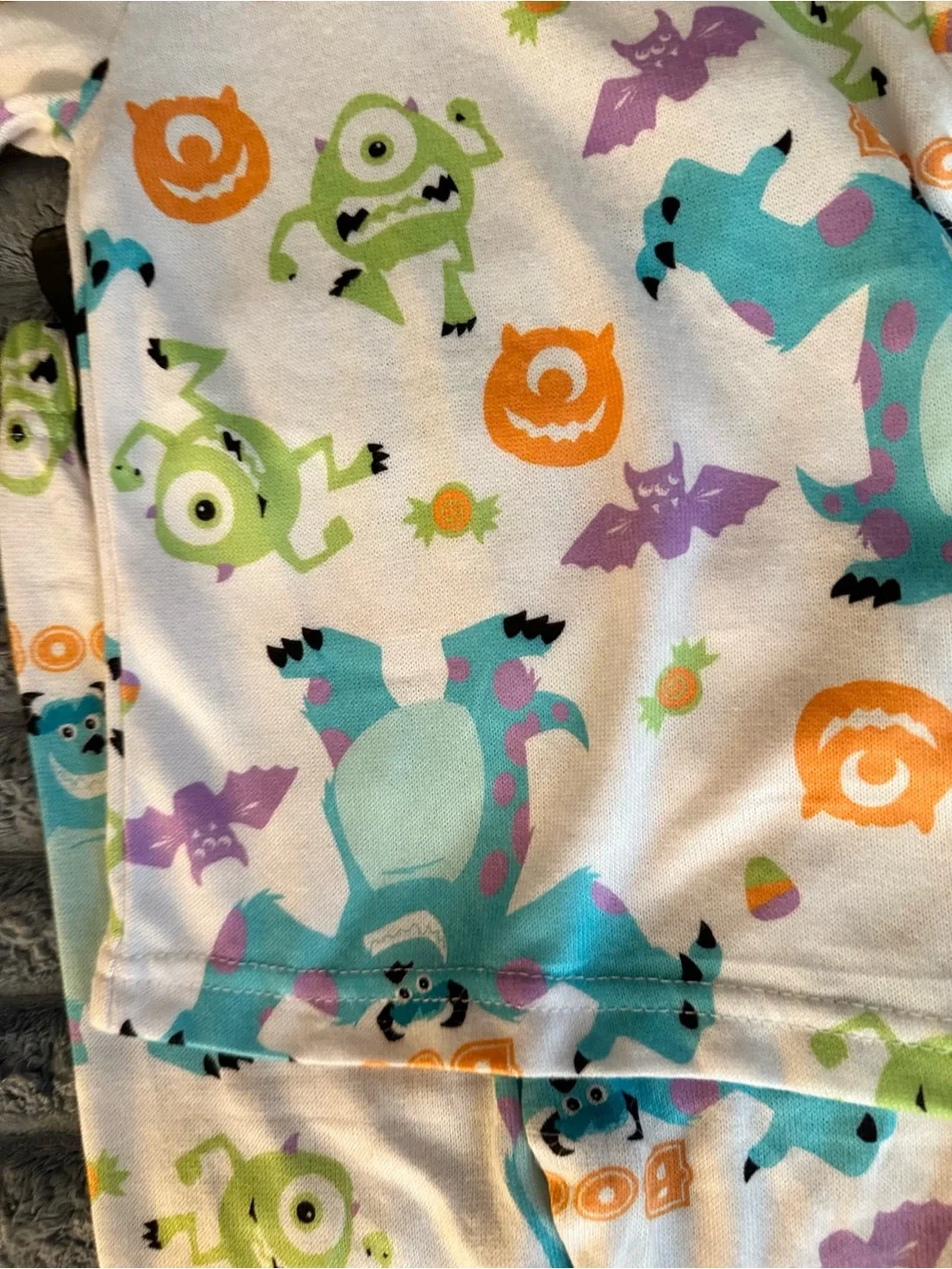 Monsters Halloween Pajama Set - White with Teal, Lime & Purple Prints